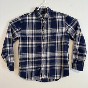 Chaps Casual Button Down Mens XL Blue White Plaid Rugged Flannel Shirt